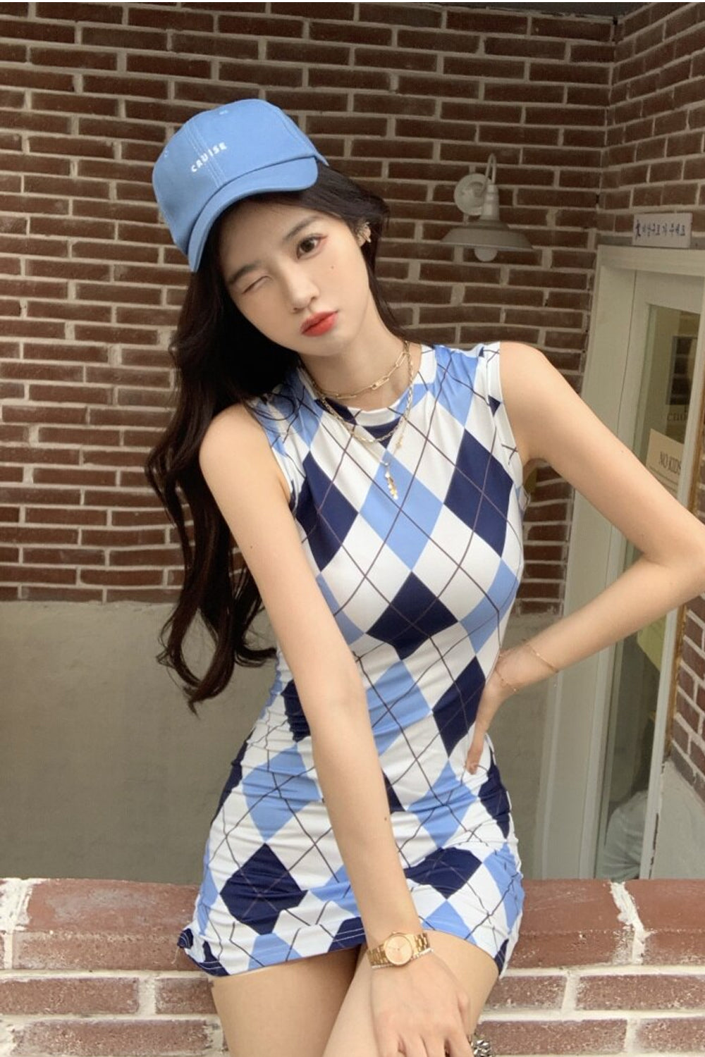 Sexy Argyle Pattern Bodycon Mini Dress Maxct