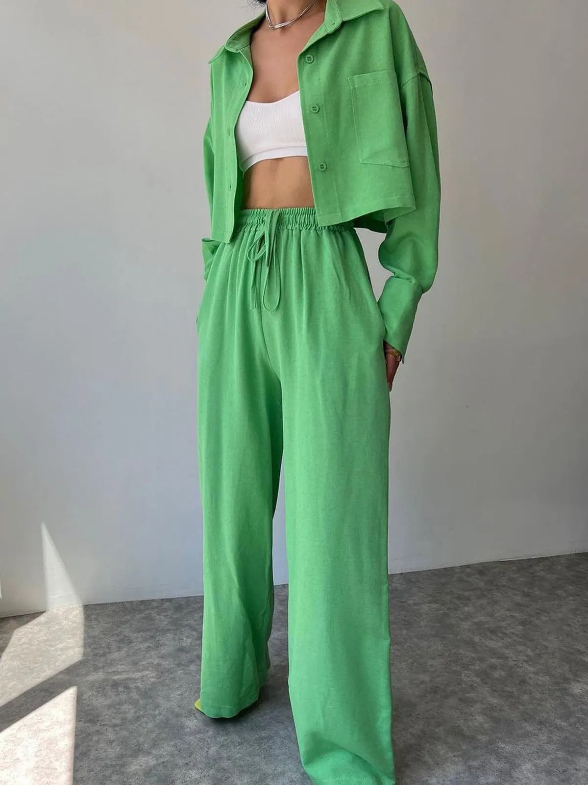Maxct Collared Drawstring Two Piece Pants Set - Image 10