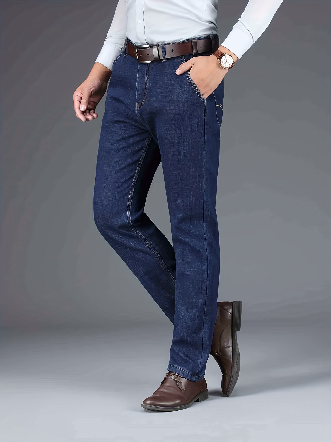 Chic Jeans For Business, Men's Semi-formal Stretch Dress Pants For All Seasons, Father's Gift