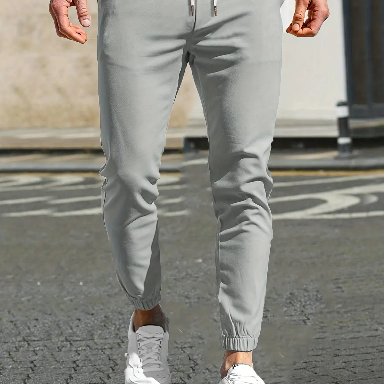 Maxct  Slim Pockets Classic  Trousers, Men's Casual Solid Color Lace-up Pants For Spring And Autumn