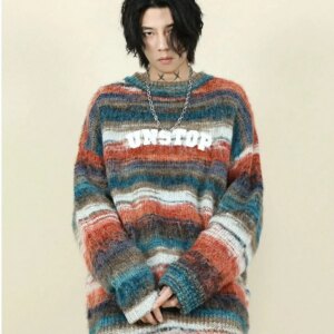 Maxct Faux Mohair Colorful Striped Sweater