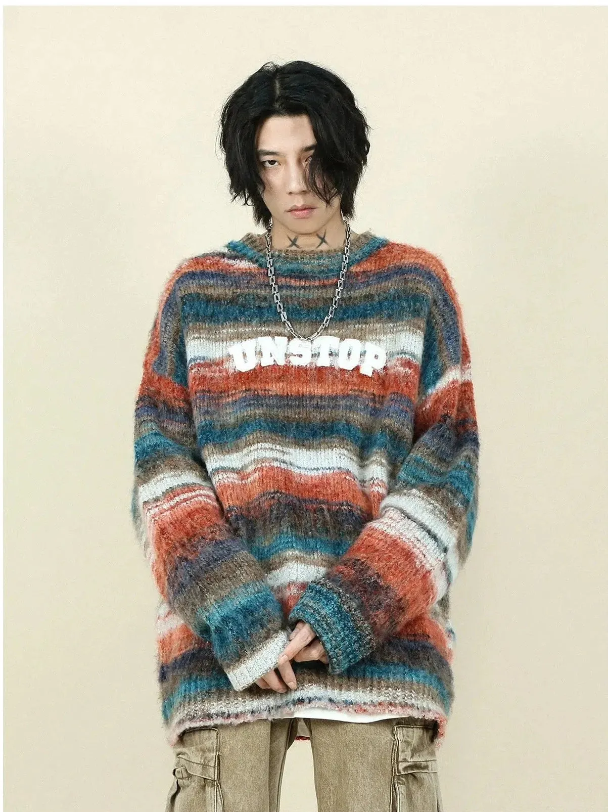 Maxct Faux Mohair Colorful Striped Sweater