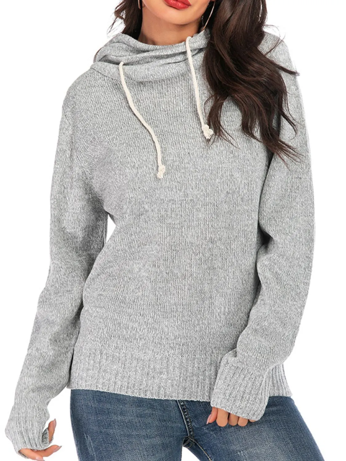 Maxct &Drawstring Mock Neck Long Sleeve Sweater