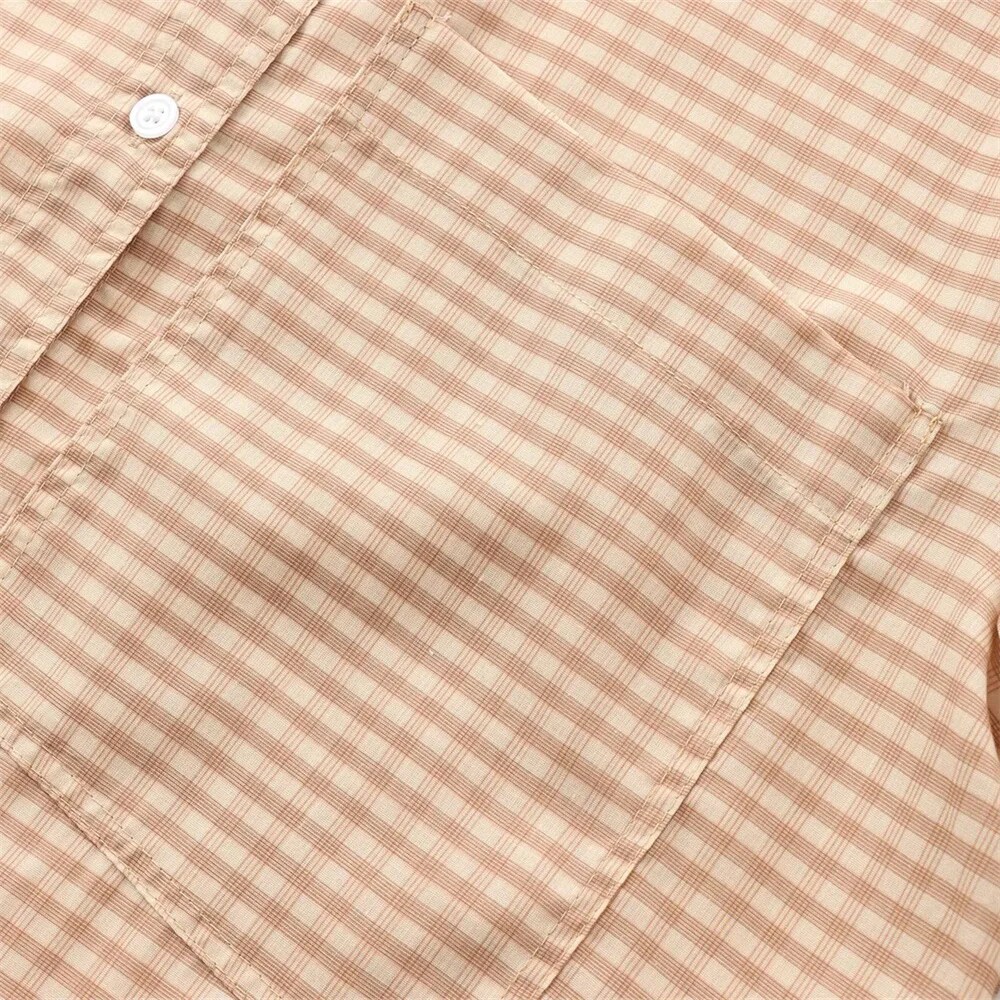 Autumn New Product Women's Fashion Loose Casual Collar Long Sleeve Pocket Decorative Checkered Shirt
