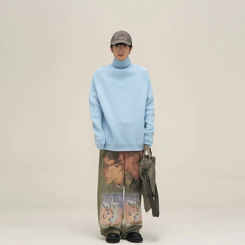 Maxct Solid Color Pleated Turtleneck Sweater