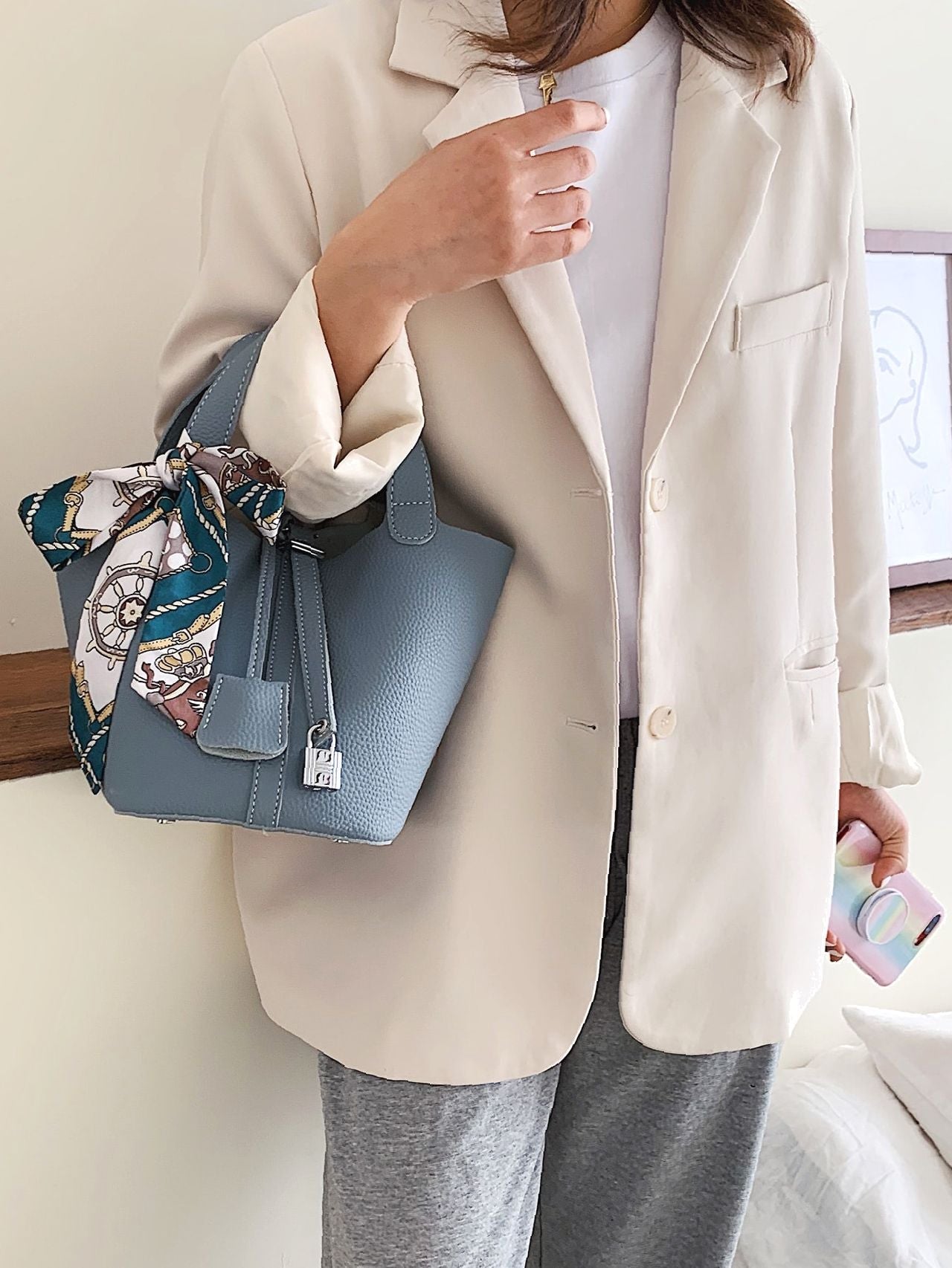 Maxct - Twilly Scarf Decor Bucket Bag with Inner Pouch  - Women Tote Bags