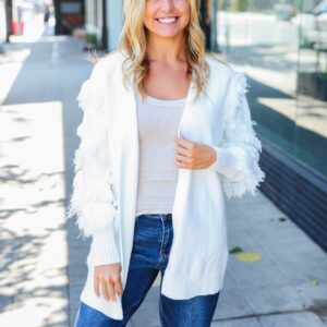 Maxct &Beautiful You Ivory Fringe Detail Knit Cardigan