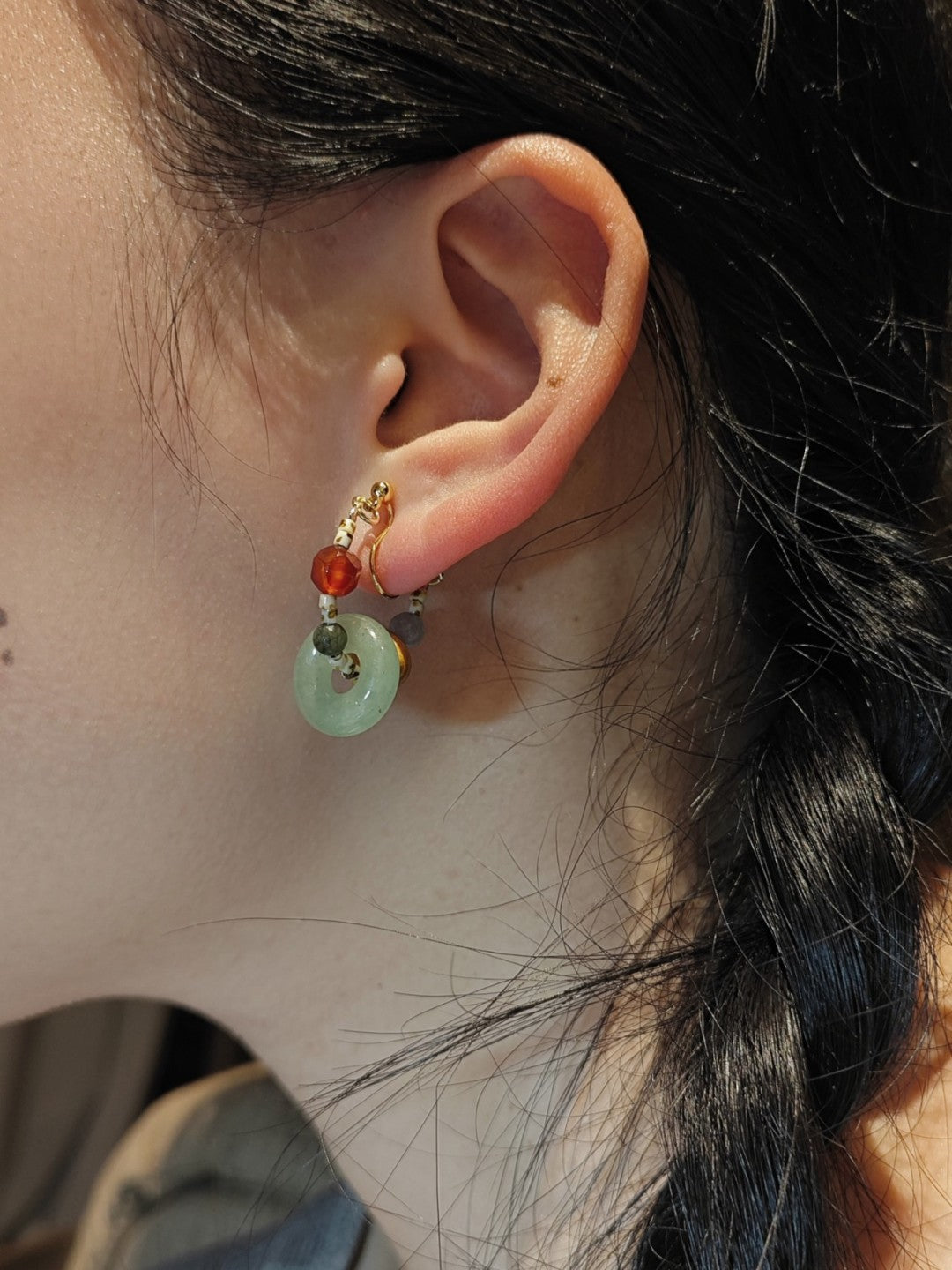 「Chinoiserie」Natural Jade Hoop Earrings