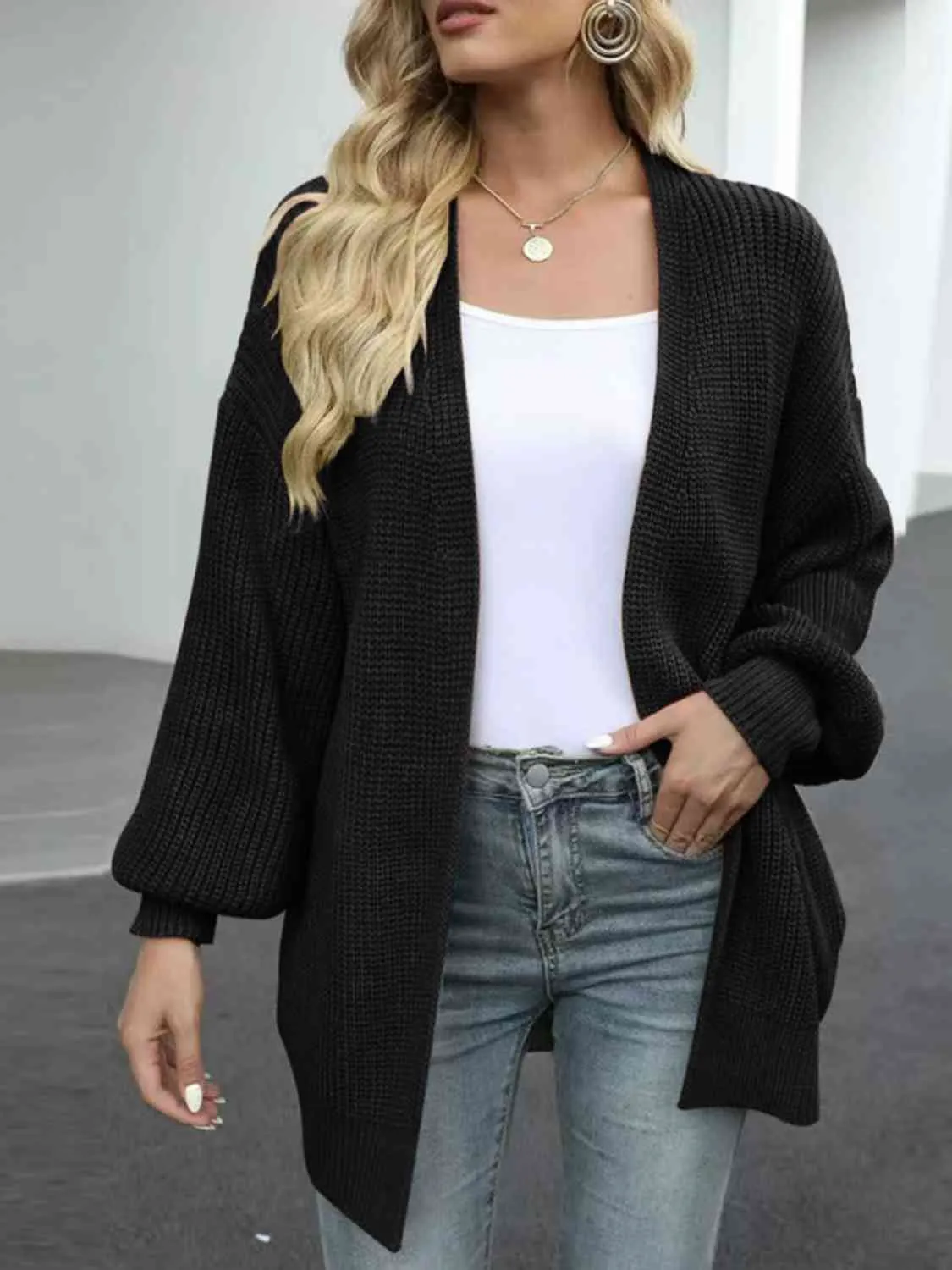 Maxct &Drop Shoulder Balloon Sleeve Cardigan