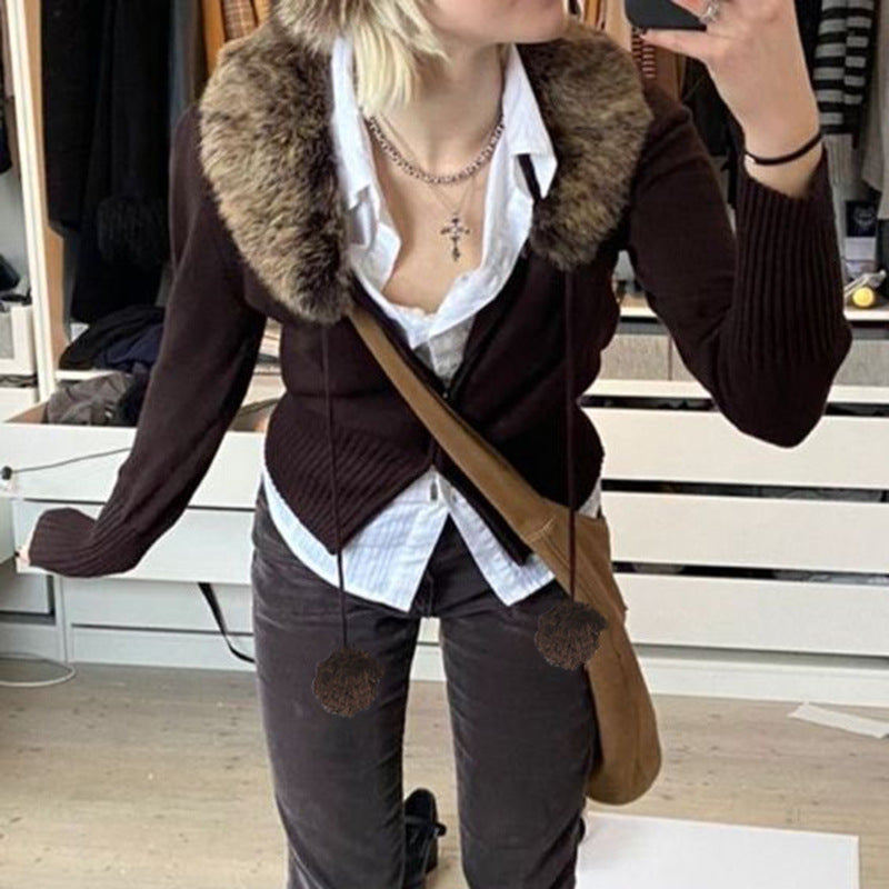 Maxct 90s Faux Trim Zip Up Cardigan
