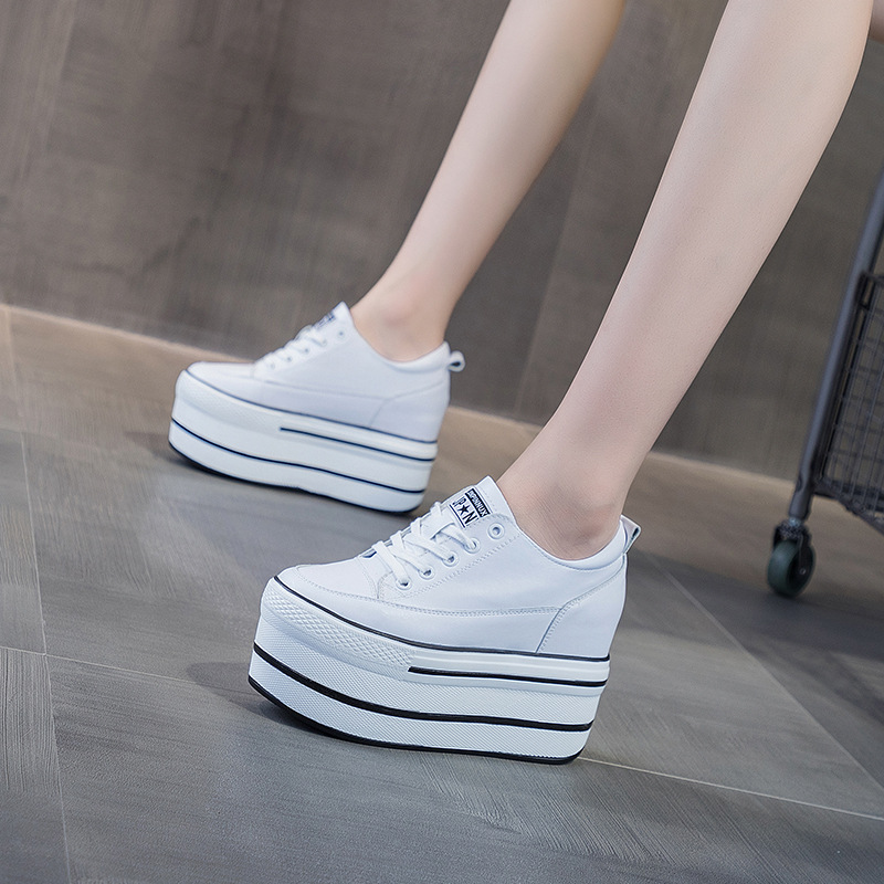 Genuine Leather Super High Thick Heel Platform Sneakers - true-deals-club