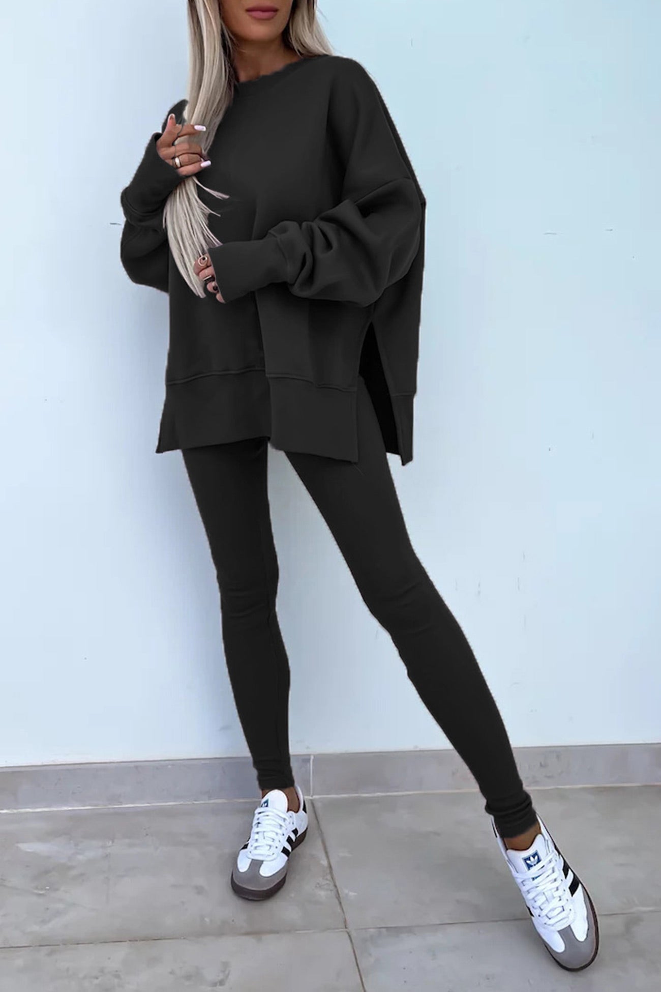 Maxct Crew Neck Slit Sweatshirt Legging Suits