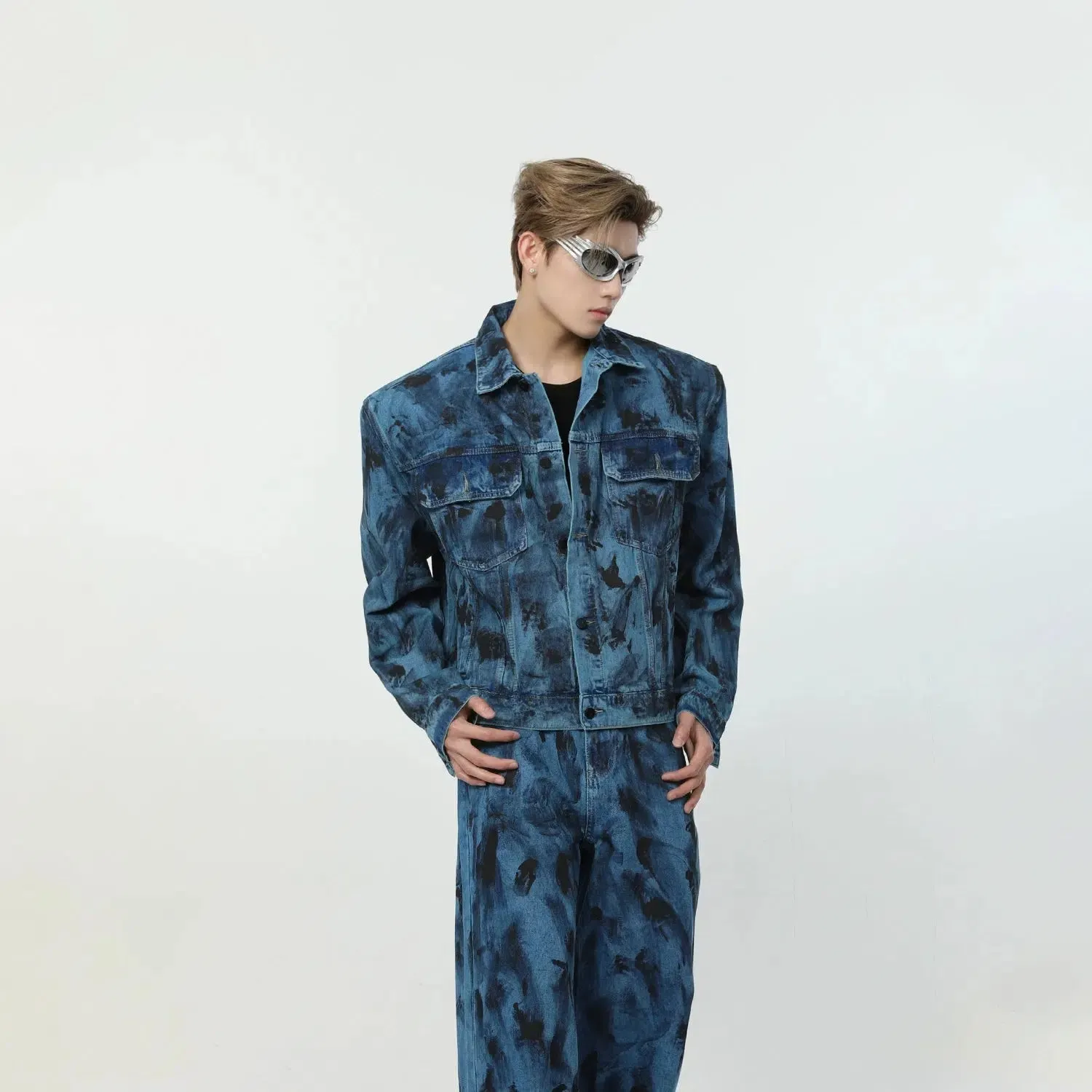 Maxct Spot Dark Blue Denim Jacket & Wide-leg Jeans