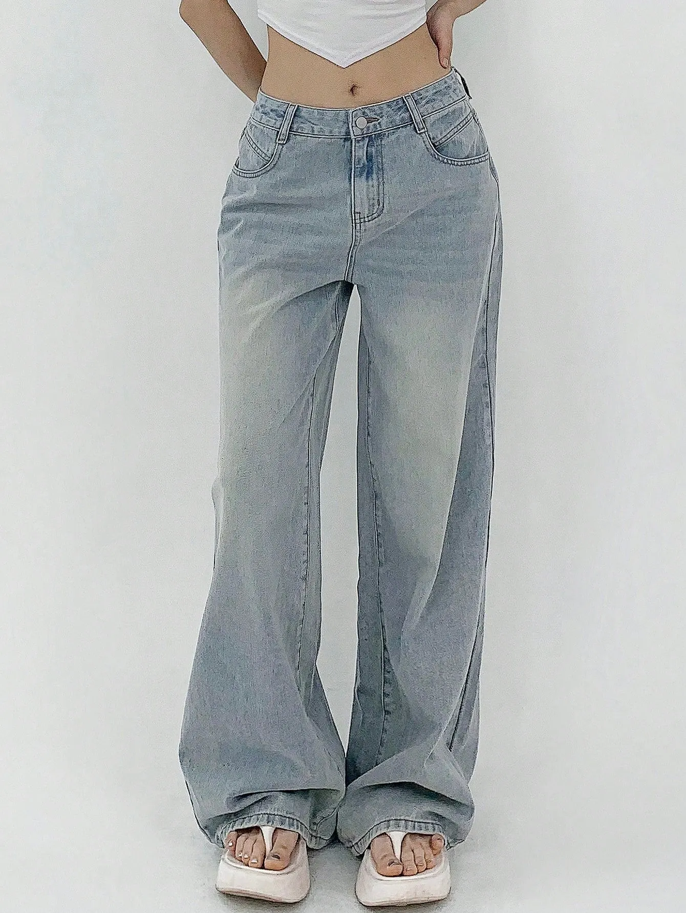Maxct Women's Loose Fit Casual Denim Wide Leg Pants With Pockets