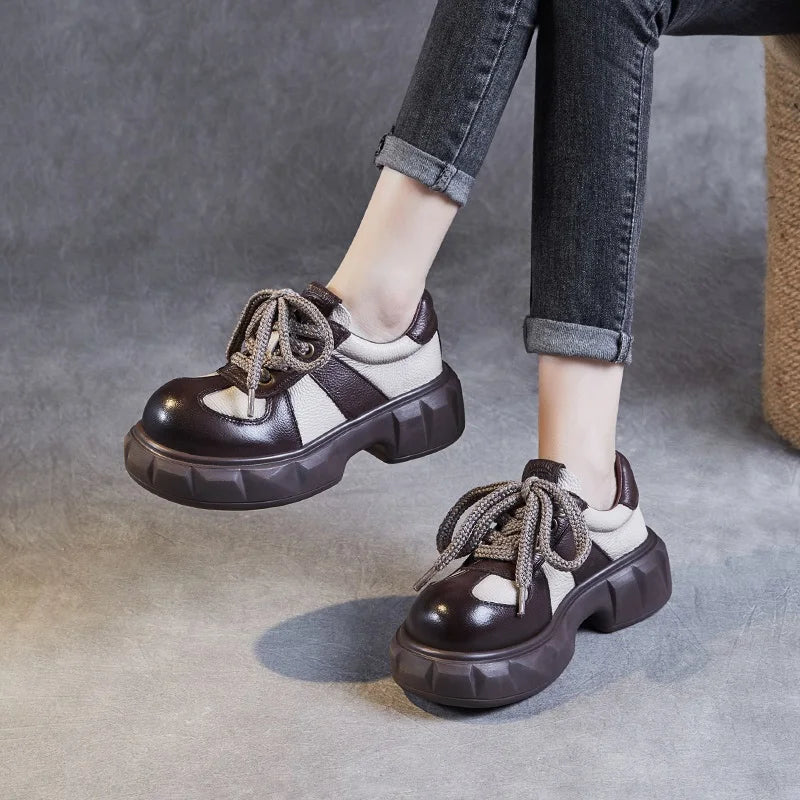 Retro Women's Sneakers - Mixed Colors Leather Wedges Maxct