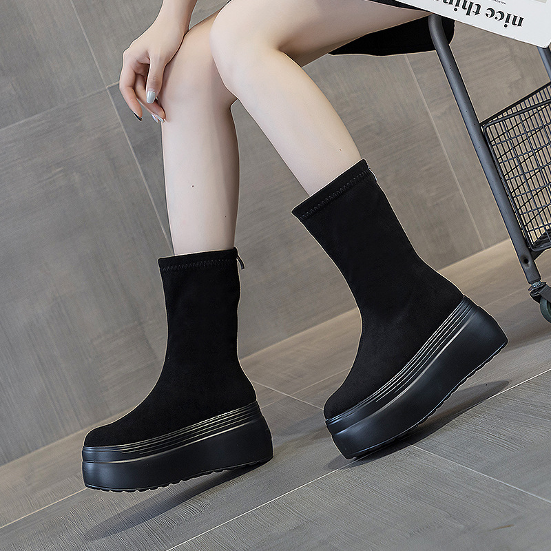 Women's 8cm Suede Leather Platform Boots - true deals club