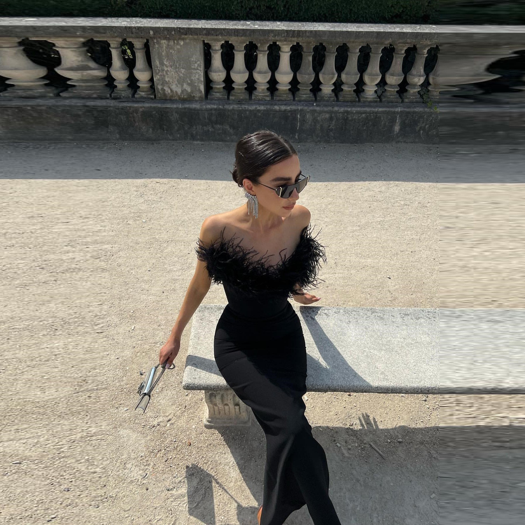 Maxct High-end Trendy Niche Designer Evening Dress Autumn And Winter Women's Clothing Trend Ostrich Hair Gowns Bandage Dress Women