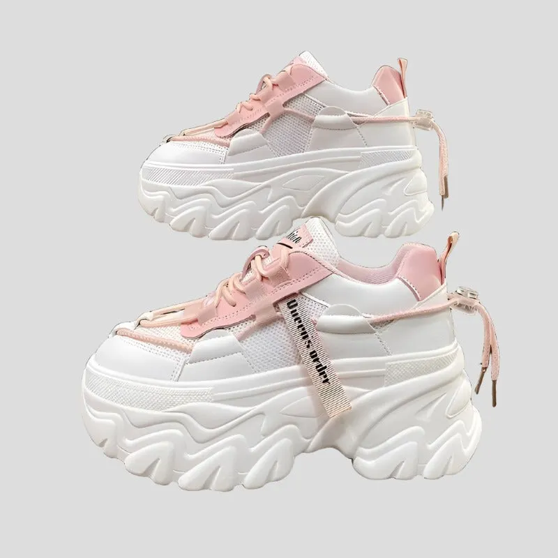 Chunky Sneakers 8cm Heel Women's Solid Color Platform Shoes Maxct