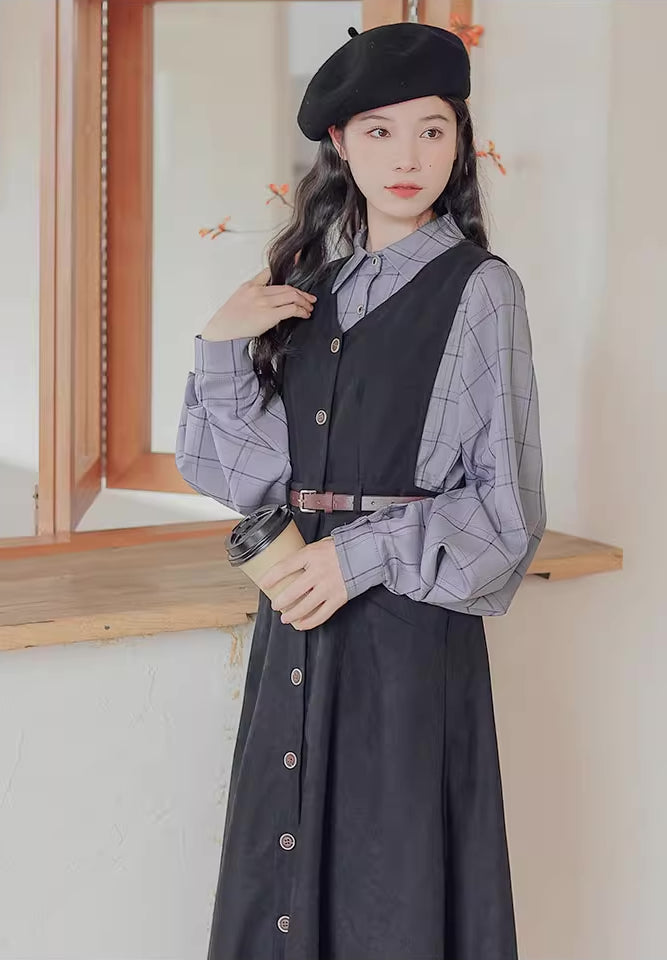 Button Up Suede Pinafore Dress Maxct