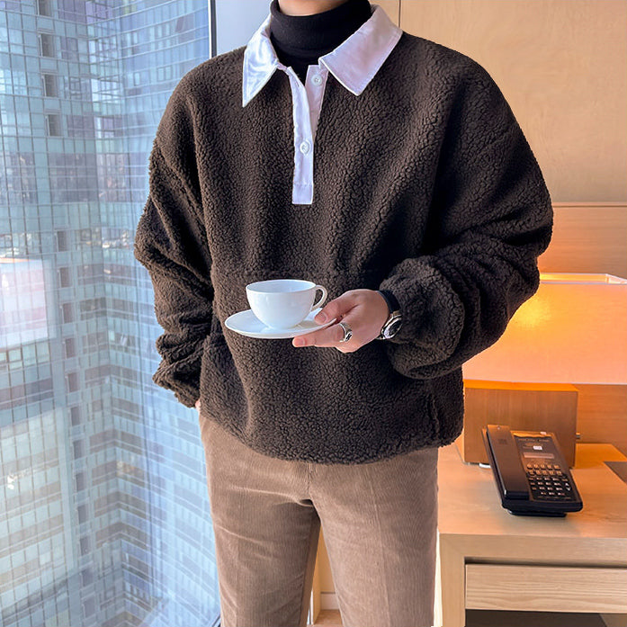 Maxct 6348 Fleece Two Tone Collar Shirt Sweater