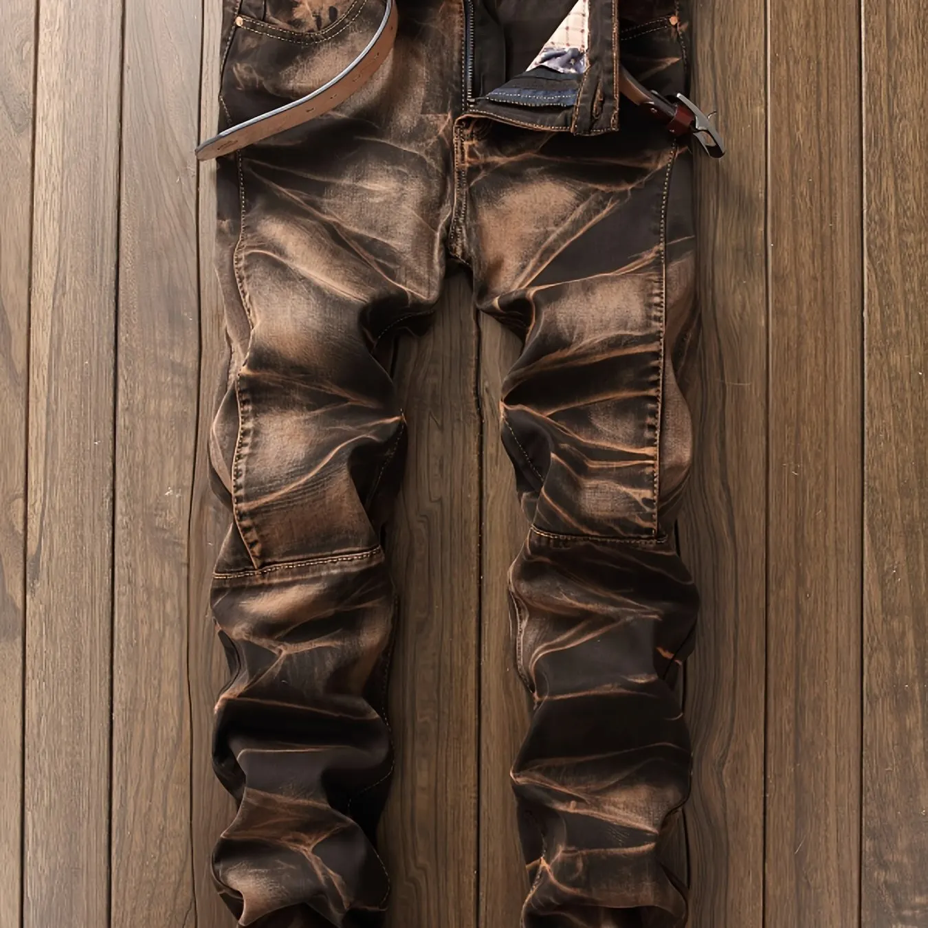 Maxct  Men's New Zipper Distressed Straight Retro Jeans Best Sellers