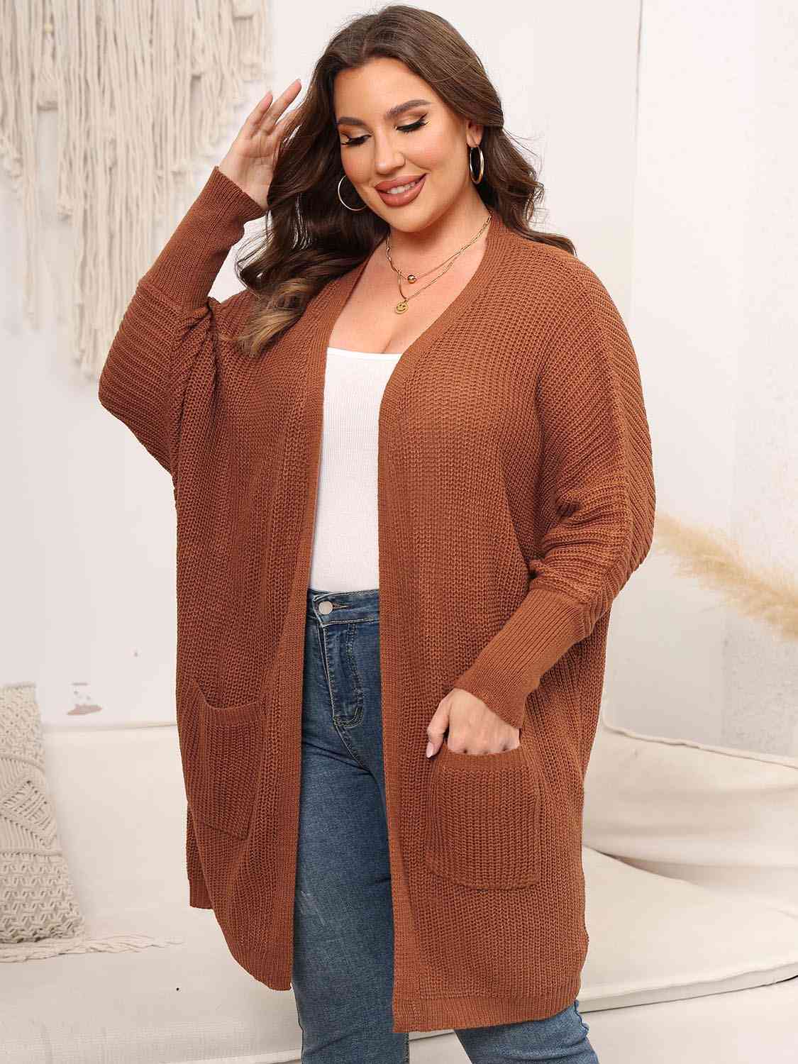 Maxct &Plus Size Open Front Cardigan With Pockets