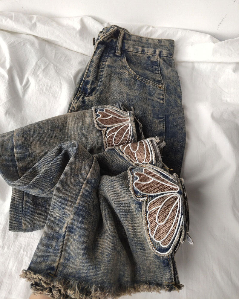 Grunge Aesthetic Butterfly Cut Out Jeans Maxct