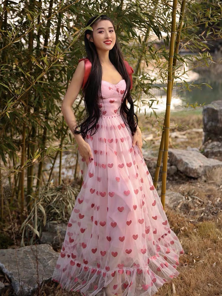 Glitter Hearts Tulle Maxi Dress Maxct