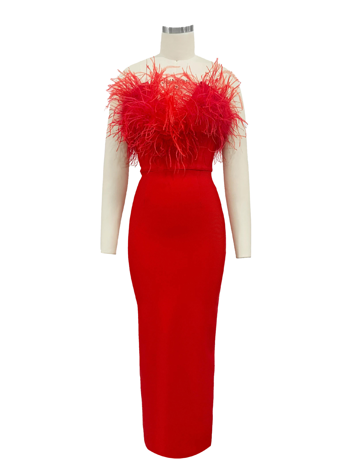 High-end Trendy Niche Designer Evening Dress Autumn And Winter Women's Clothing Trend Ostrich Hair Gowns Bandage Dress Women