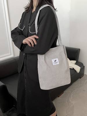 Side Pocket Corduroy Tote Bag - Women Tote Bags