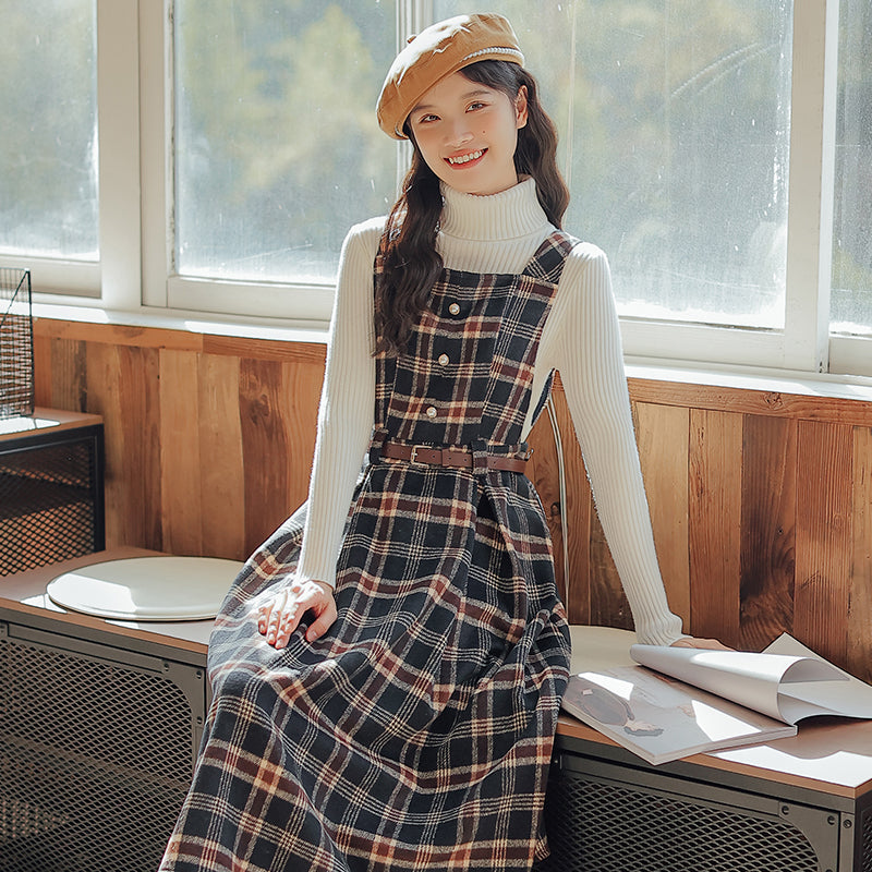 Holiday Plaid Pinafore Midi Dress Maxct