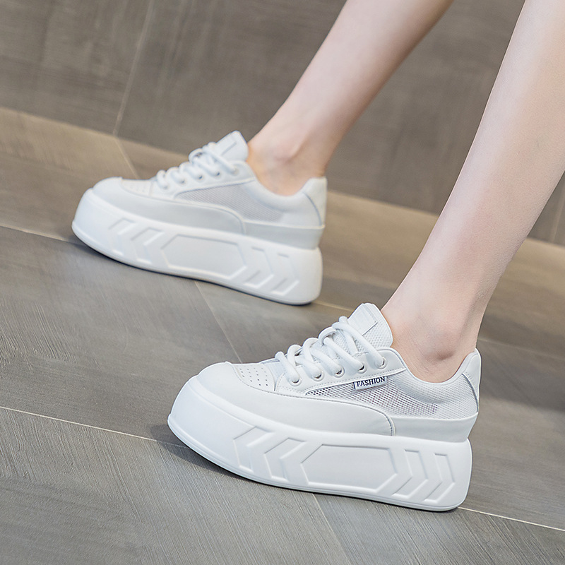 8cm Air Leather Chunky Sneakers with Thick-Soled Platform