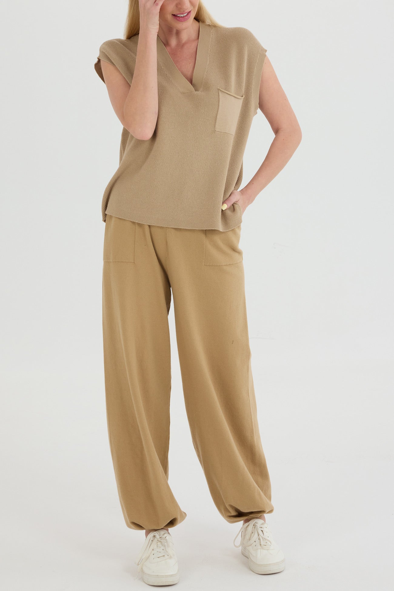 Maxct V Neck Knit Tank Top Pants Suits - Image 4