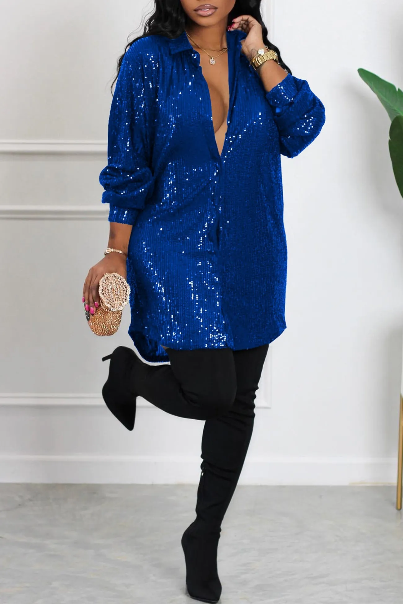 Maxct Sequins Solid Shirt Dress