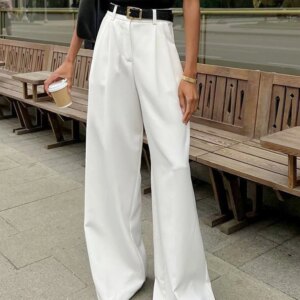 Maxct Solid Wide Leg Pants Without Belt