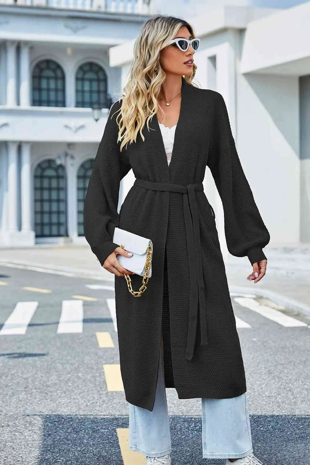 Maxct &Tie Waist Dropped Shoulder Cardigan