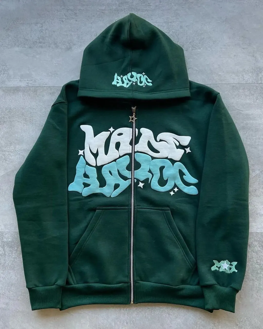 Maxct Y2K Zip Up Hoodie Harajuku Men Letter Graphic Printing Oversized Hoodie Sweatshirt Punk Rock Gothic Clothes Tops Streetwear