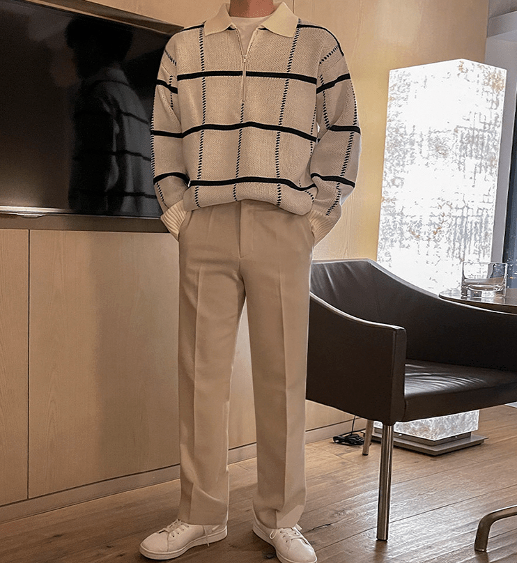Maxct 6229 Plaid Half Zip-Up Collar Sweater