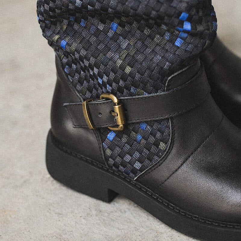 Woven Boots Mid Calf Color Blocking Design Riding Boots Maxct