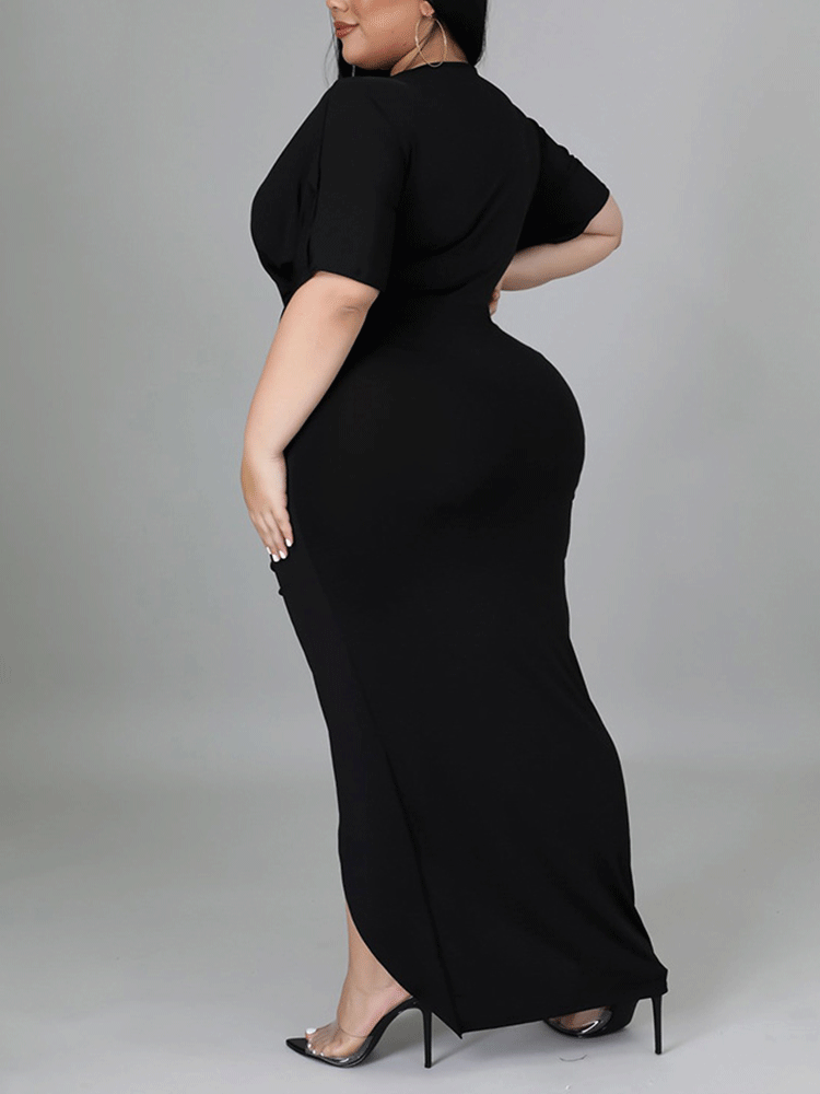 V Neck Solid Color Maxi Dress Maxct