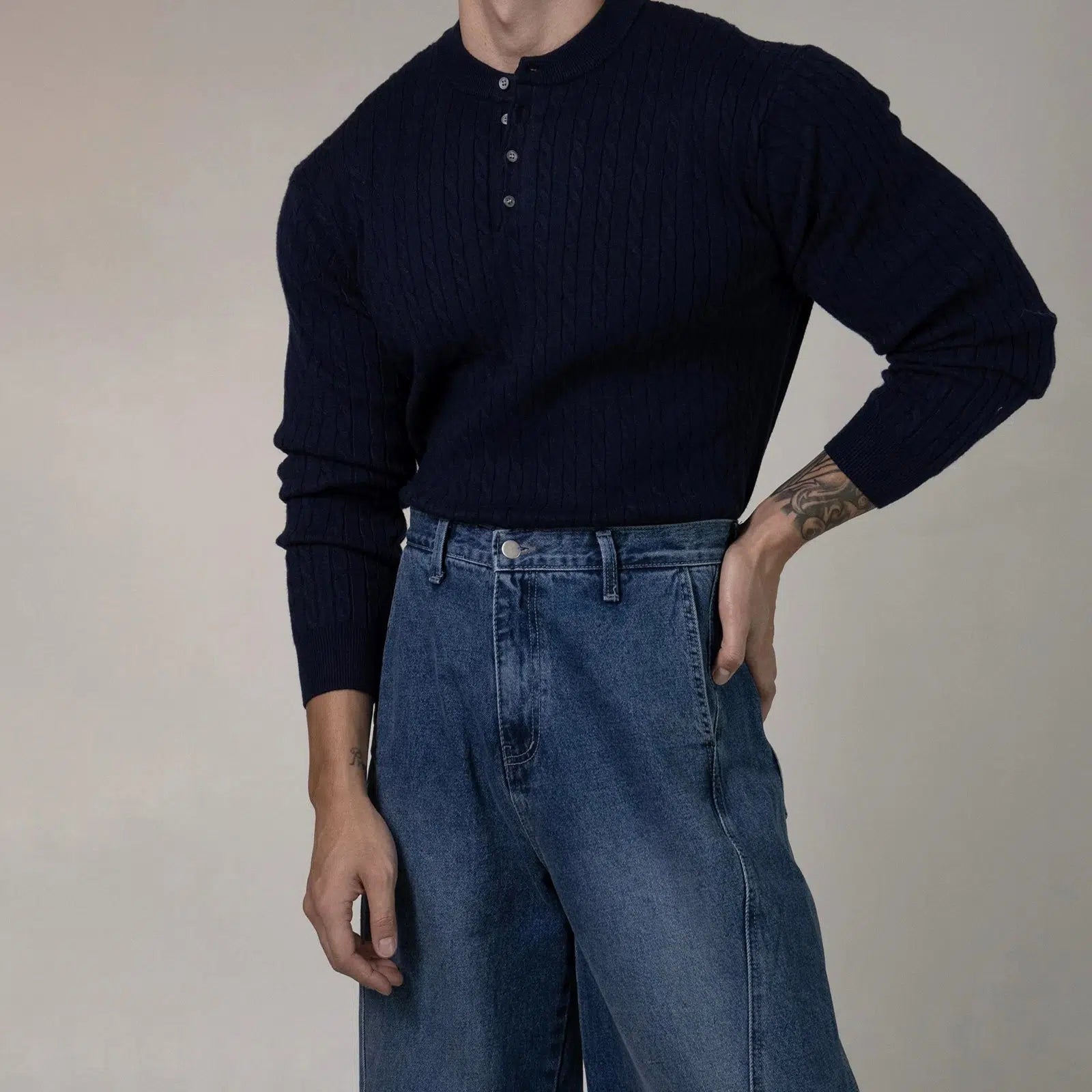Maxct Bottoming Henry Collar Sweater