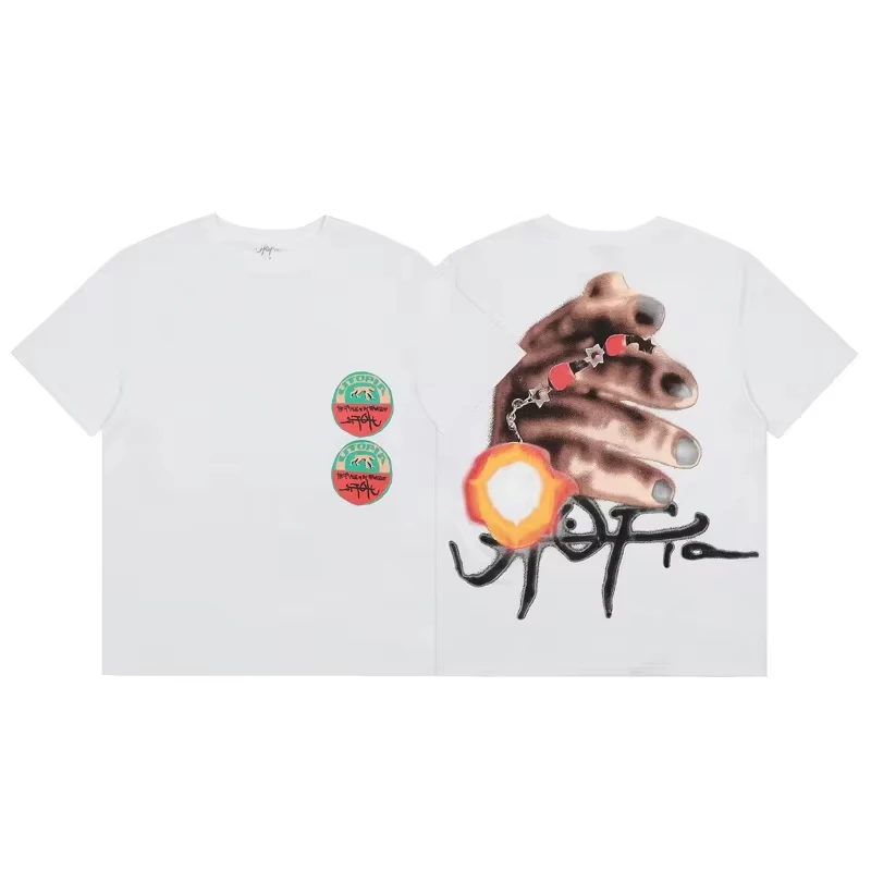 Rapper Cactus Jack T Shirt Flame Hunting Dog Letter Print Men Women Summer Oversized T-shirts Hip Hop Fashion Short Sleeve Tops