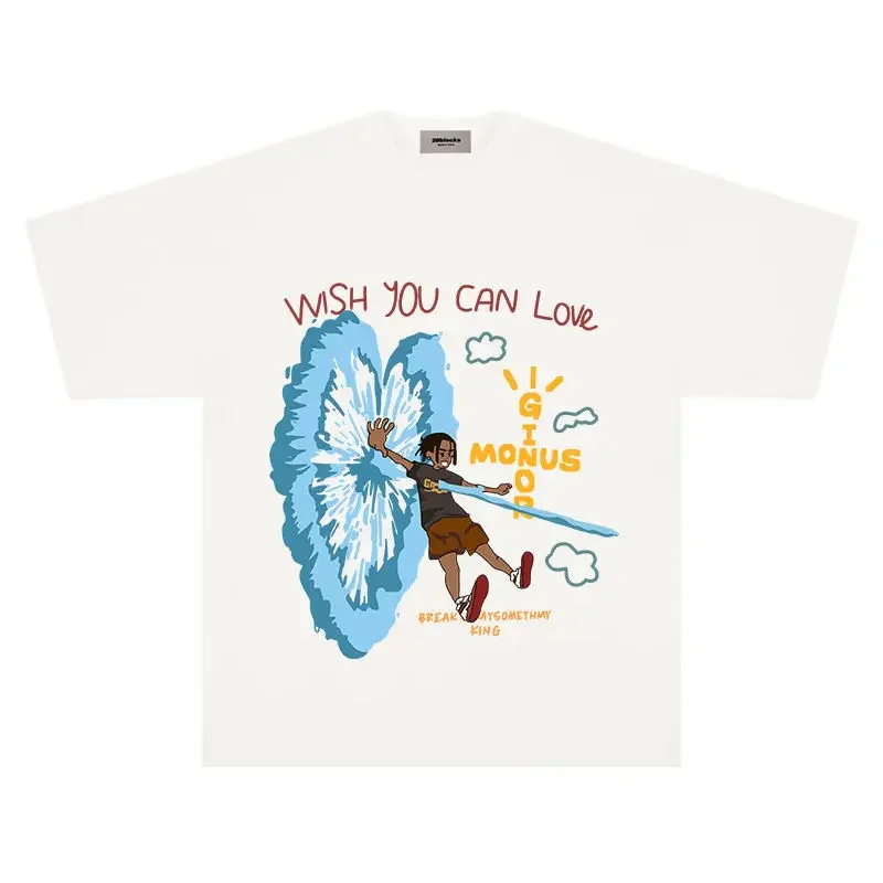 Maxct American Hip-Hop Cartoon Boy Printed Oversized Short-Sleeved T-shirt Y2K Loose Summer Heavy Half-sleeved Street Women Clothing