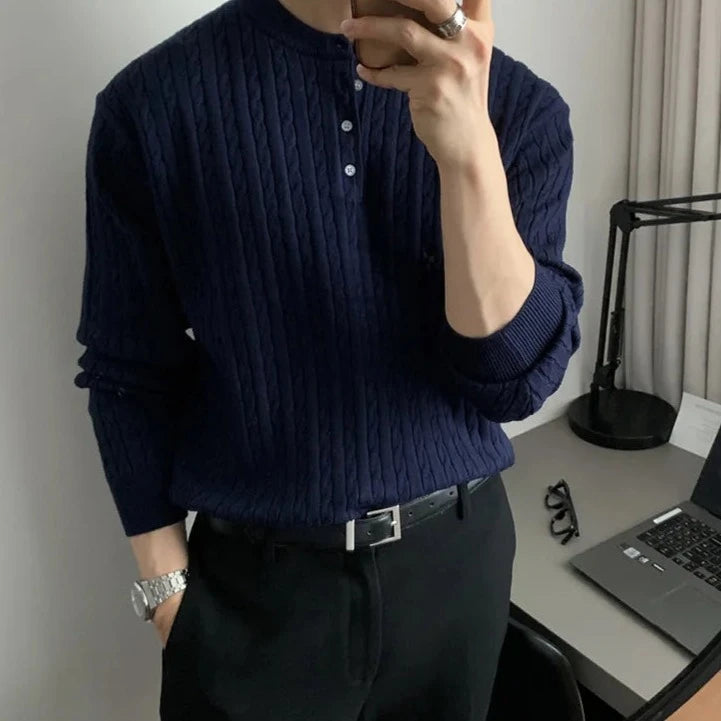 Maxct Cable Knit Henley Sweater