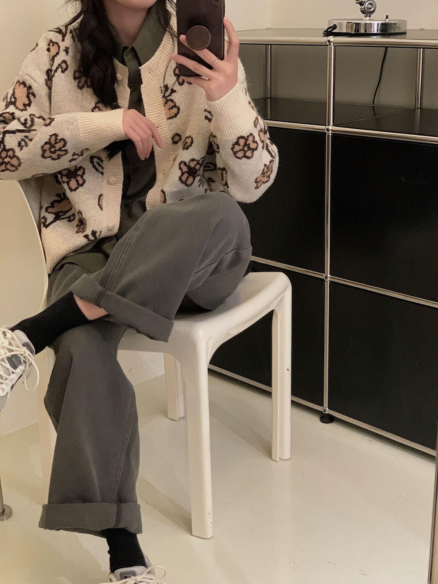 Maxct Vintage Crew Neck Long Sleeve Loose Sweater
