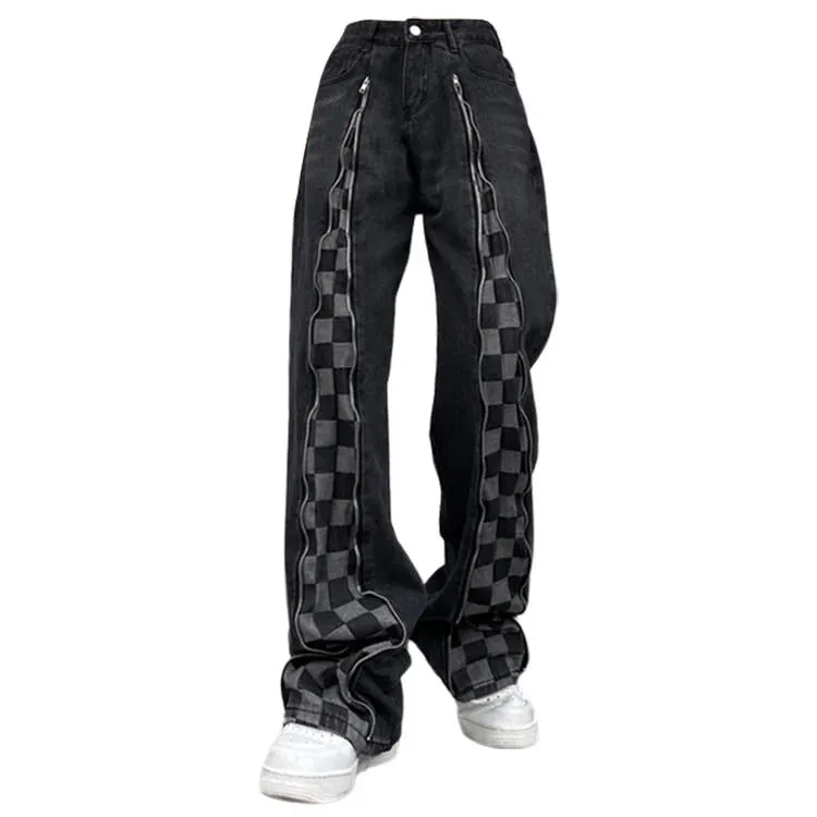 Zip Up Checker Jeans Maxct