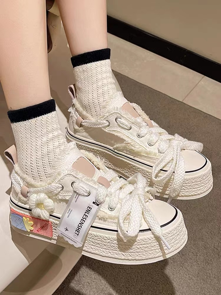 Lace-Up Women's Platform Sneakers Flower Design for Teens