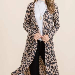 Maxct &Celeste Full Size Leopard V-Neck Long Sleeve Cardigan