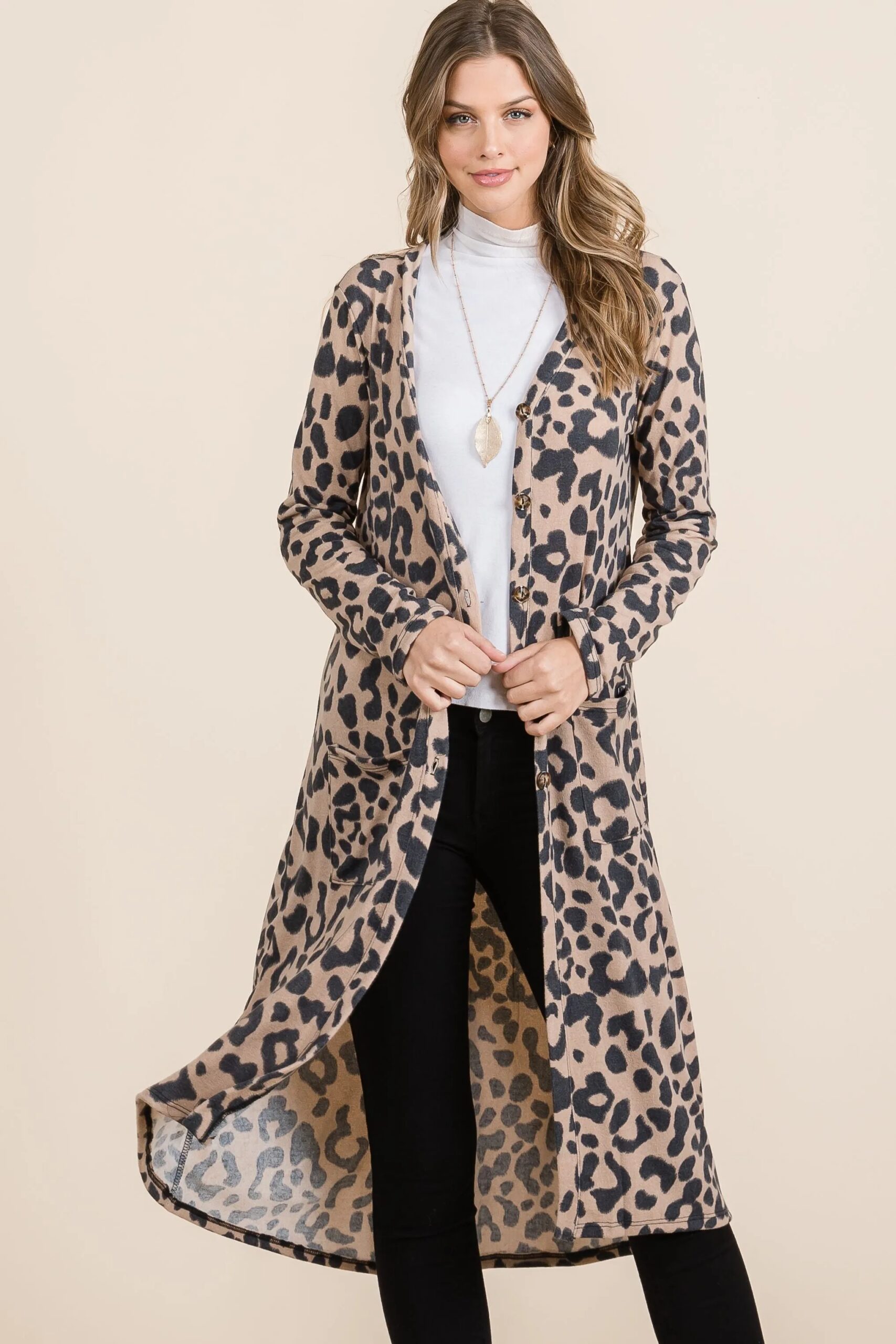 Maxct &Celeste Full Size Leopard V-Neck Long Sleeve Cardigan