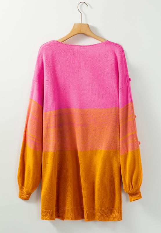 Maxct &Pompom Color Block Open Front Cardigan